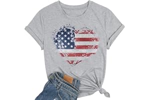 Ovazly Women American Flag Shirts USA Flag Stars Stripes Graphic Blouse Patriotic Shirt 4th of July T Shirt Summer Tops Tee