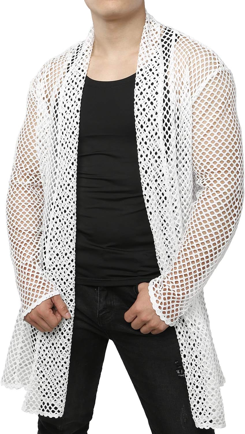 JOGAL Men's Mesh Fishnet Fitted Muscle Top Hoodie