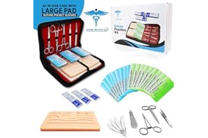 Suture Practice Kit w Suturing Guide E-Book,[Large Case Large Pad & Variety of Sutures w Slots] 4th Gen Pad, Tools Suture Needles by Medical Professionals for Residents Med Dental Vet School Students