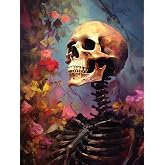 SKRYUIE 5D Skeleton Diamond Painting Kits - DIY Diamond Art Kits for Adults Skull Flower, Full Round Drill - Crystal Cross Stitch - Adults Craft for Wall & Office Decor - 12x16 inch