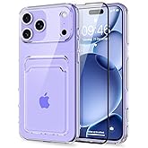 MZELQ Compatible with iPhone 17 Pro Case 2025 TPU Card Holder Wallet,Camera Protection + Screen Protector Soft Card Slot Phone Cover for Girls Women -Clear