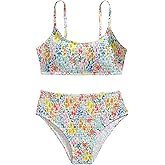 MAKEMECHIC Girl's Ditsy Floral Print 2 Piece Bikini Set Scoop Neck Ruched Triangle Beach Bathing Suit