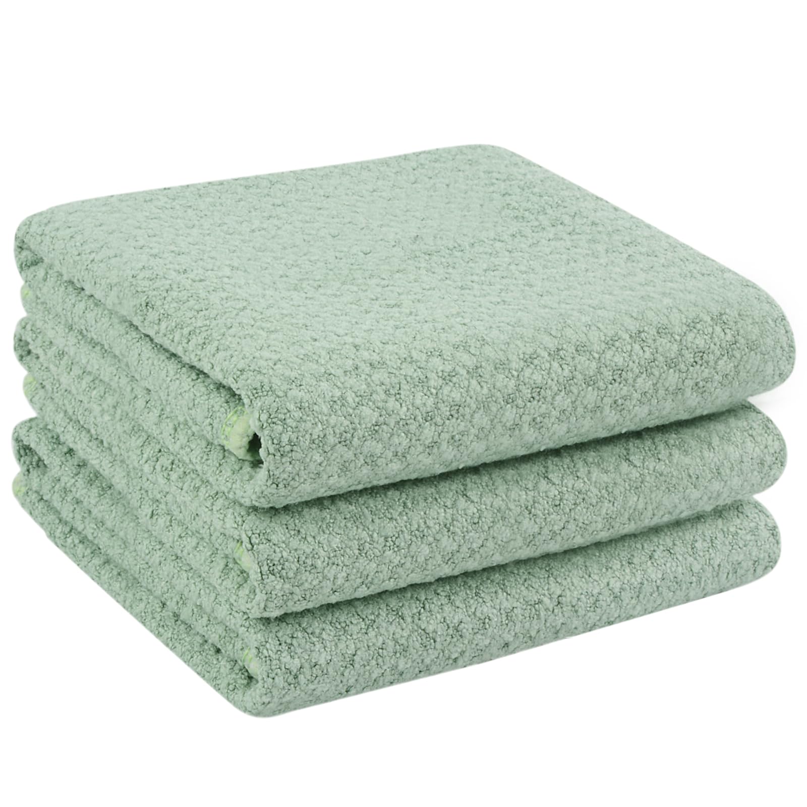 VIVOTE 3 Pack Microfibre Tea Towels Thick Tea Towel for Kitchen, Super Absorbent & No Linting Kitchen Towels, Durable Dish Cloth Set 40cm x 56cm 380gsm（Green）