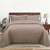 Quilt King Size Bedding Sets - 100% Cotton Lightweight Luxury Comforter Set, Oversized Stitching Quilted Bedspread Coverlet Sets with 2 Pillowcase Suitable for All Season, Brown