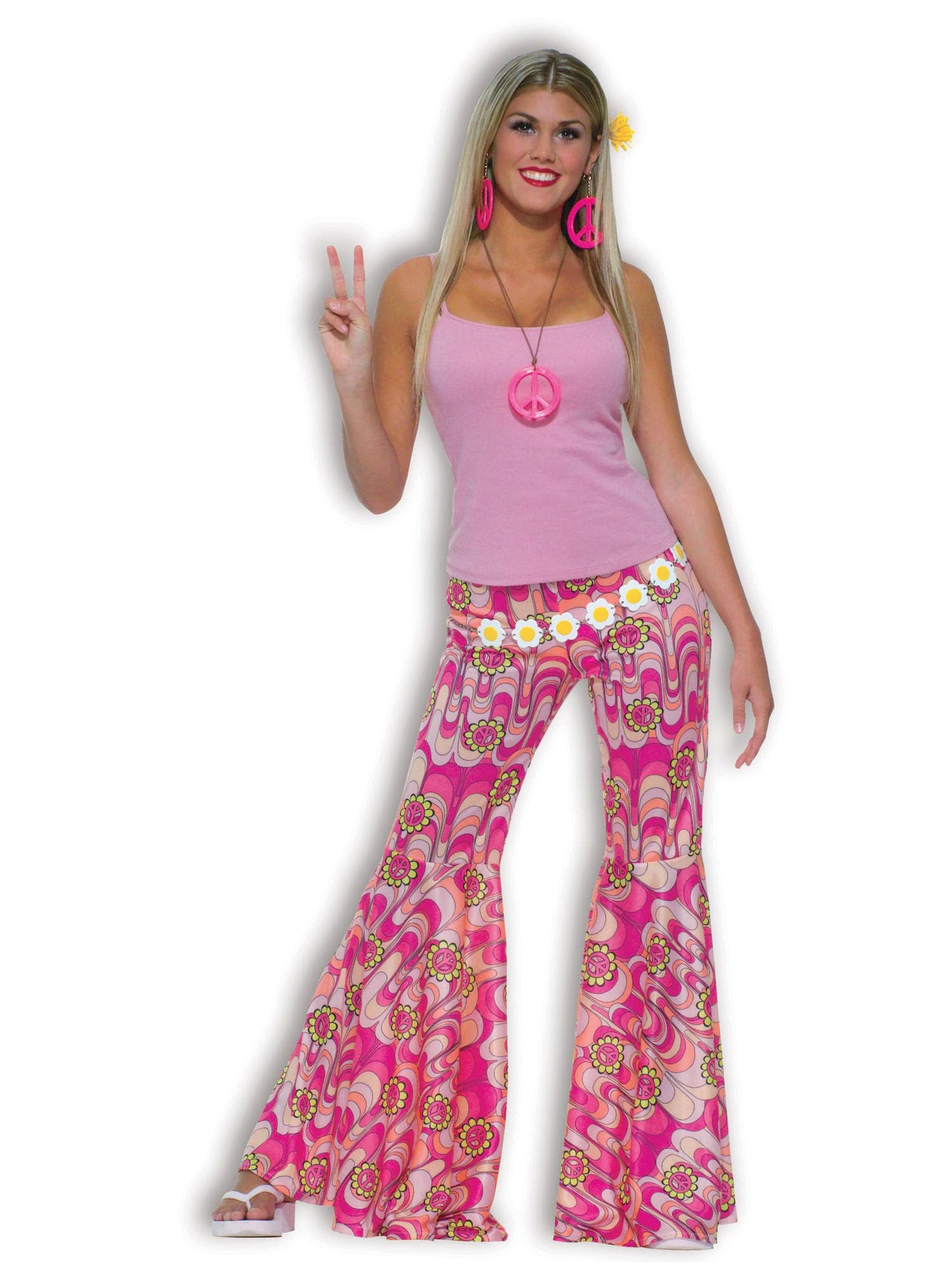 Bristol Novelty AC742 Flower Power Bell Bottom Trousers, Womens, Medium Halloween