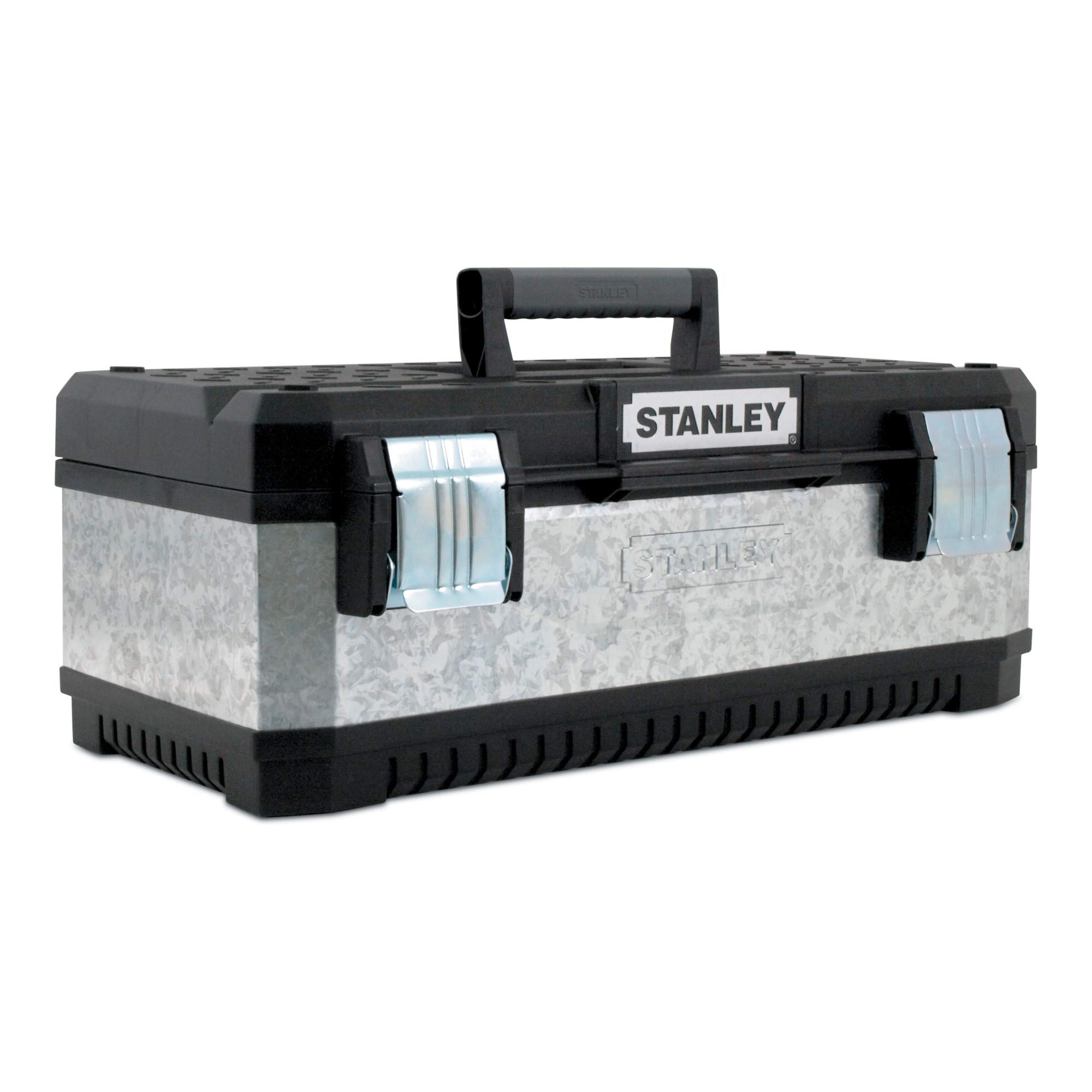 STANLEY Galvanised Toolbox with Heavy Duty Metal Latch, Portable Tote Tray for Tools and Small Parts, 23 inch, 1-95-619