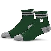 For Bare Feet NCAA MICHIGAN STATE SPARTANS Cozy Two Stripe Quarter Sock Team Color OSFM