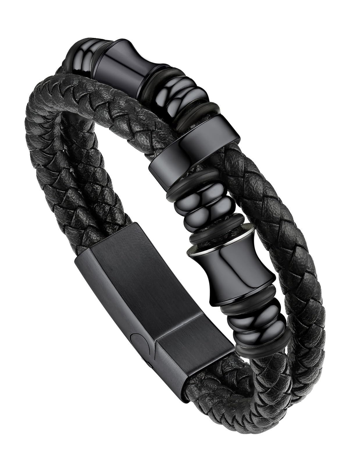 Bandmax Mens Leather Bracelet Viking Bracelets Wristbands For Boyfriend Black Rope Beaded Bracelet Men Celtic Knot Jewellery 19cm