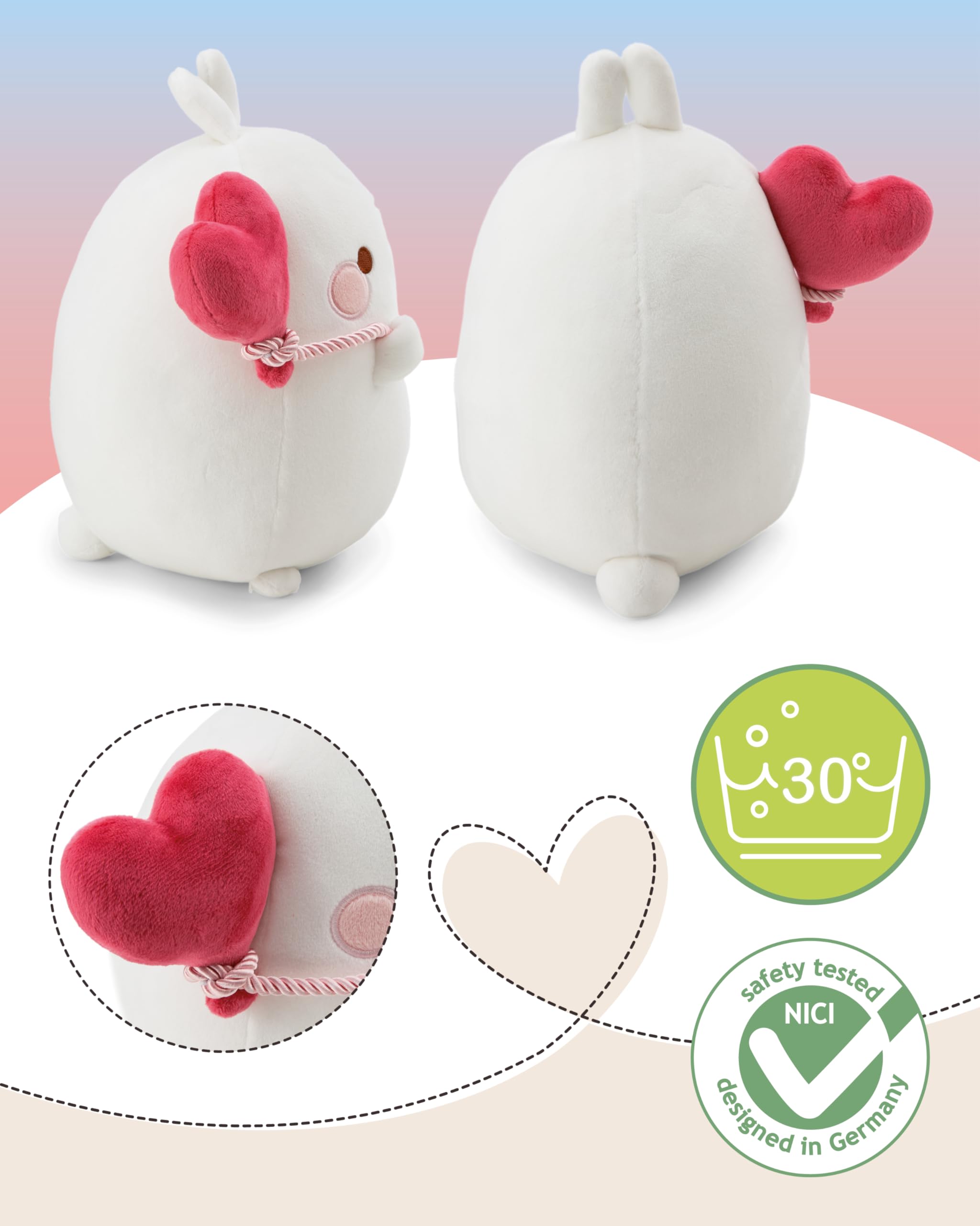 NICI Kuscheltier MOLANG mit Herzballon 24cm in Geschenkverpackung weiß - Stofftier aus weichem Plüsch, niedliches Plüschtier zum Kuscheln und Spielen, für Kinder & Erwachsene - 61674 4
