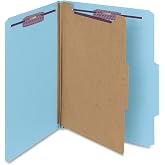 Smead Pressboard Classification File Folder with SafeSHIELD Fasteners, 1 Divider, 2" Expansion, Letter Size, Blue, 10 per Box (13730) (Pack of 1)