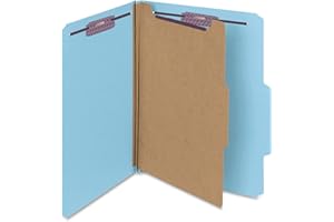 Smead Pressboard Classification File Folder with SafeSHIELD Fasteners, 1 Divider, 2" Expansion, Letter Size, Blue, 10 per Box (13730) (Pack of 1)