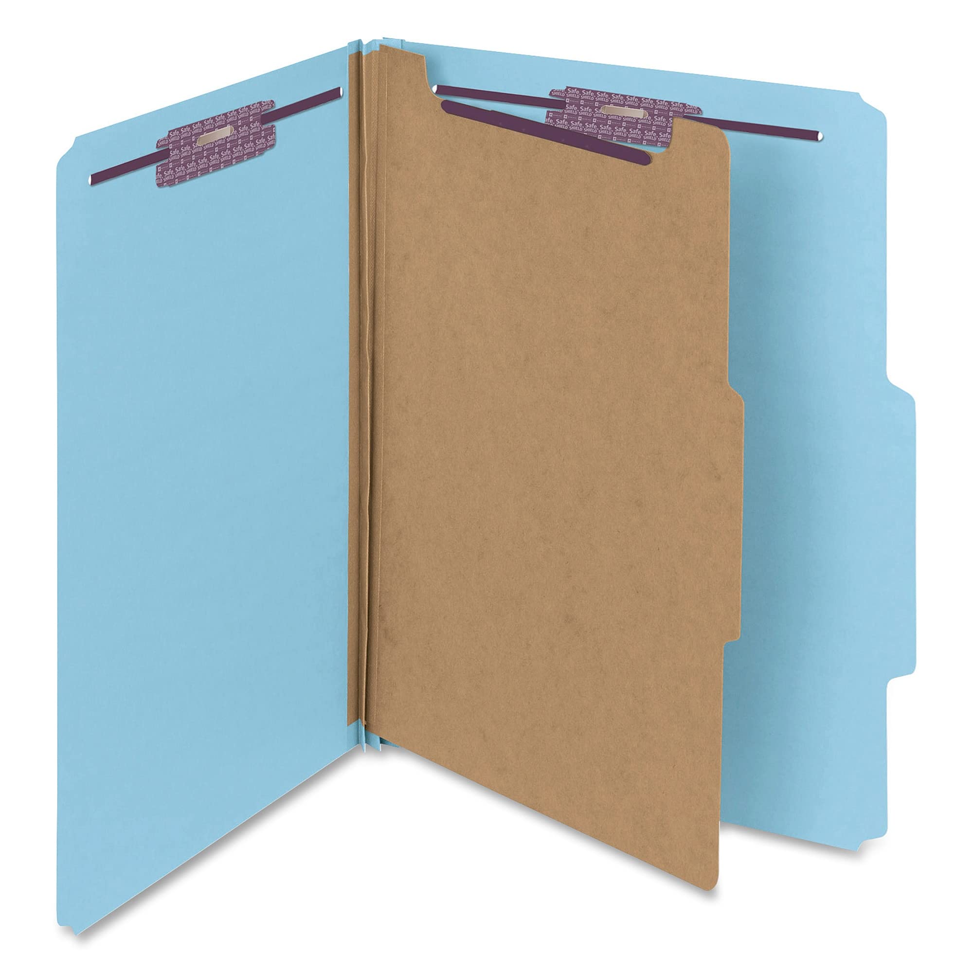 Smead Pressboard Classification File Folder with SafeSHIELD Fasteners, 1 Divider, 2" Expansion, Letter Size, Blue, 10 per Box (13730) (Pack of 1)