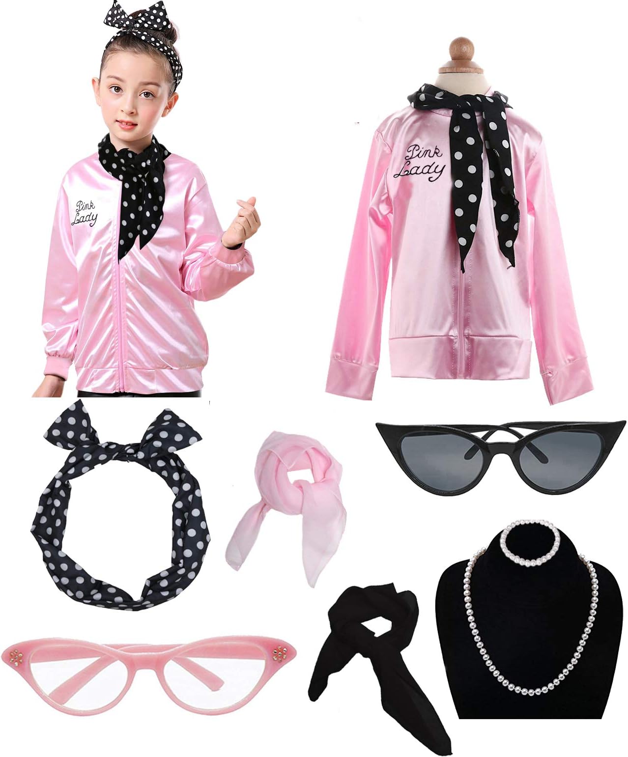 Dancing Stone Child Girls 50's Jacket Costume with Headband