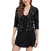 Ellunis Womens Velvet Sequin Jackets Cardigan 2025 Long Sleeve Party Concert Outfits Halloween Sparkly Jacket