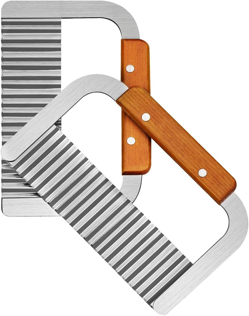 MOACC Crinkle Cutter Stainless Steel Potato Chip Slicer with Wooden Handle Set