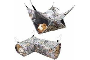 LEFTSTARER Guinea Pig Rat Corner Tunnel & Tubes Ferret Bunkbed Hammock, Guinea Pig Hideout for Hedgehog Piggy Hamster Hide, Small Animal Pet Toys and Cage Accessories (1.Corner Tunnel&Hammock)