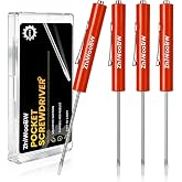 ZhiWooBW 4 Pcs Red Pocket Screwdriver Magnetic Mini Slotted Flathead | Portable Slotted Pocket Screwdriver Hand Tool Set for Mechanics, Electricians, Auto Techs &amp; Everyday Maintenance