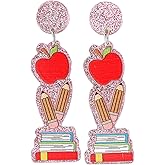 Colorful Resin Teacher Dangle Earrings Cute Acrylic Book Pencil Rainbow Earrings for Women Jewelry Gift for Teacher