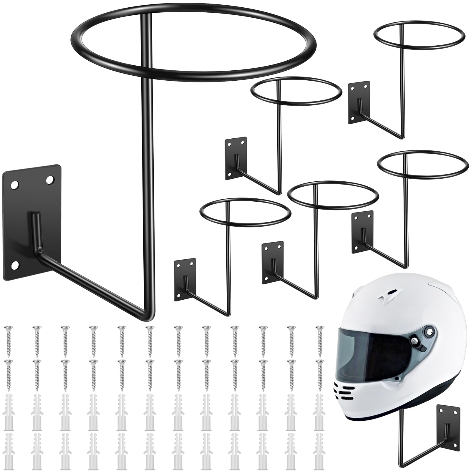 Photo 1 of Potchen 6 Pack Helmet Hanger Wall Mount Motorcycle Helmet Rack Metal Ball Holder for Basketball Volleyball Football Multifunctional Display Hook Stand for Cap Hat Wig Riding Jacket Coat