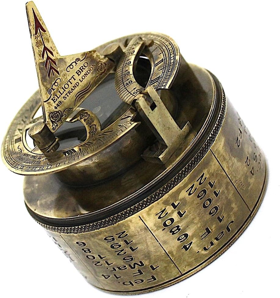 Vintage Pocket Sundial, Brass pocket sundial with leather case, boxed