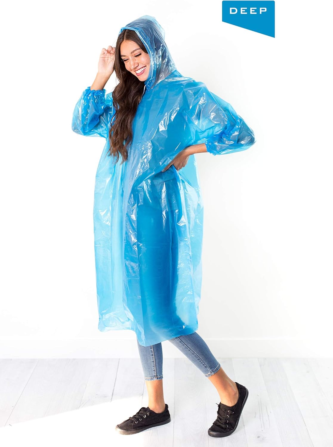 Deep Premium Disposable Emergency Rain Ponchos | Family 10 Pack (Adults/Kids) | 2X Stronger | Portable | Waterproof with Sleeves & Hood | Assorted Colors: Sports & Outdoors