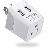 Ceptics Australia, New Zealand, China Travel Adapter Plug - Dual USB Input - Ultra Compact - USA to Type I - Perfect for Cell Phones, Chargers, Cameras, Tablets, and more (CTU-16)