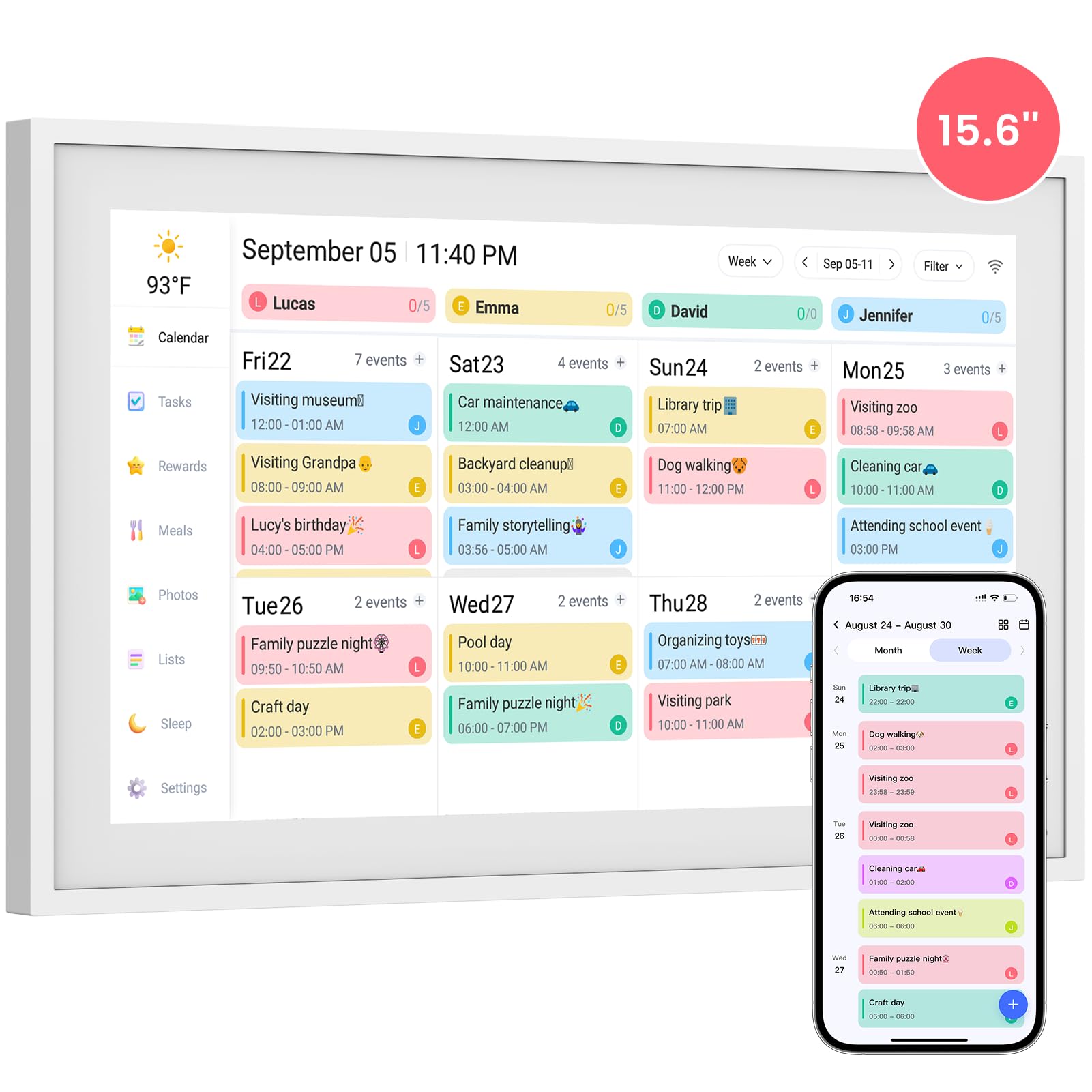 Photo 1 of Skyzoo 15.6-Inch Digital Calendar – Schedule, Chore Chart, Meal Planner, Task Rewards System, Family Photo Display, Syncs with Online Calendars, Horizontal, Vertical & Wall-Mount