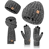 Womens Winter Beanie Hat Scarf Gloves Headband Set, Chenille Men Winter Knit Hats Touchscreen Gloves Fleece Lined Knit Scarfs