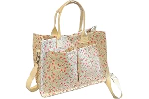 MCUVAEC Cherry Tote Bag for Women Canvas Patched Purse Cute Shoulder Bag Multi-Pocket Satchel Handbag for work travel