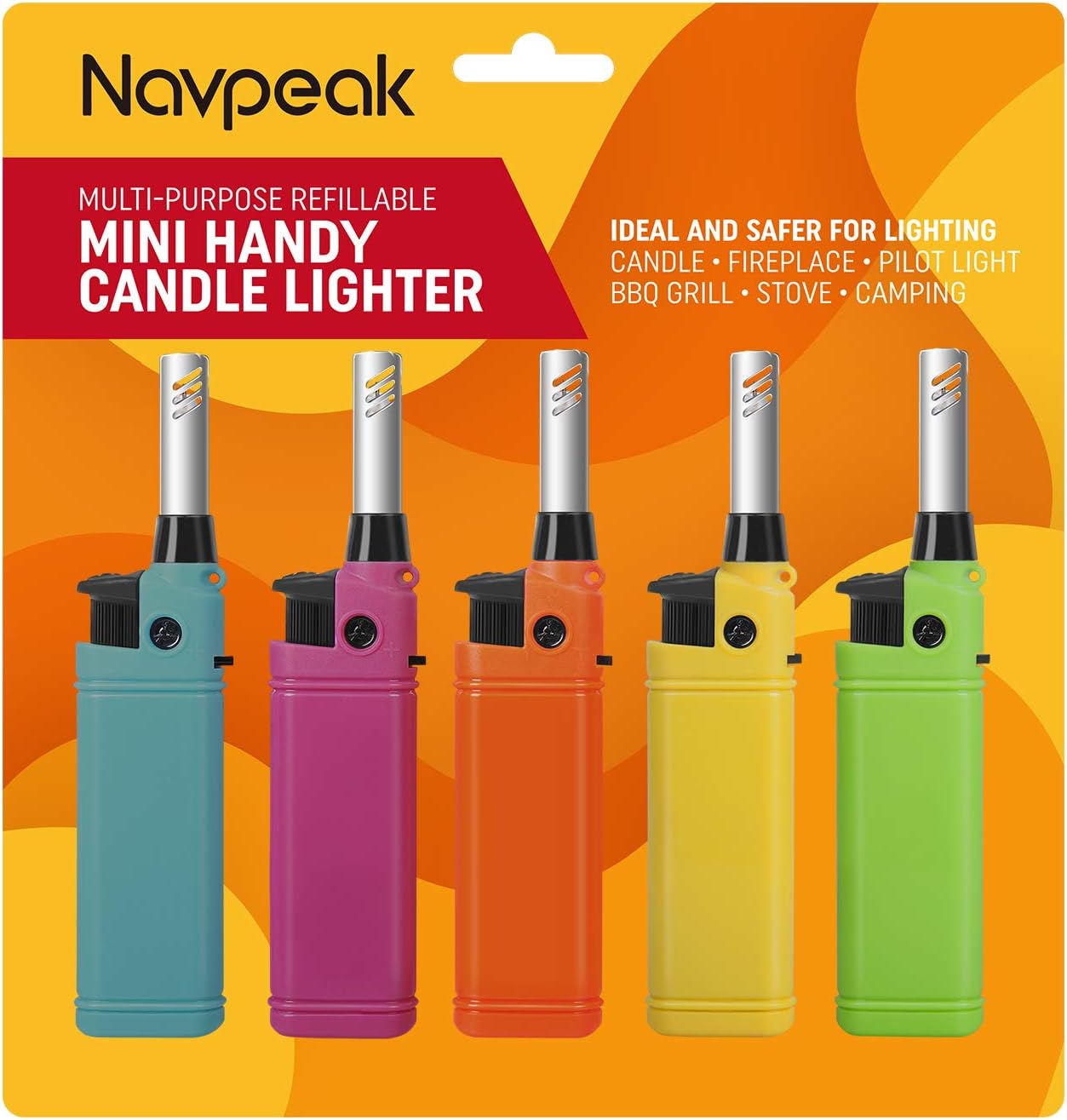 Navpeak 5 Pack Mini Candle Lighter Long Refillable for Kitchen Fireplace Pilot Light BBQ Grill Stove, (Butane Not Included)