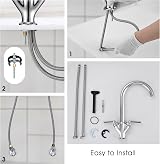 Funime Kitchen Sink Mixer Taps Monobloc Chrome Brass Dual Lever 1 Hole view 7