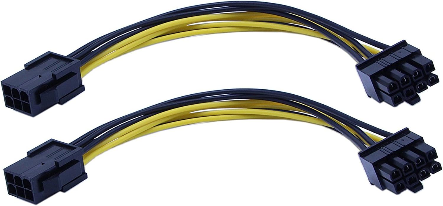 zdyCGTime 2-Pack 6-Pin PCIe to 8-Pin PCIe Adapter Power Cable(8 Inchs), BLACK, 8 inches