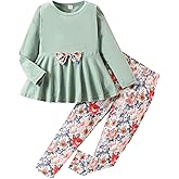GOLLUNER Kids Toddler Girls Clothing Set Long Sleeve Top With Bowknot ＋Floral Print Pants 2 Pcs Fall Outfits Set