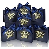 DOYIDE 60 Pack Small Thank You Gift Bags, 4.5x1.8x3.9in Party Favor Bags Boxes with Bow Ribbon, Small Paper Gift Bags with Gold Foil Printed, Mini Candy Treat Bags for Birthday Wedding Party Holiday