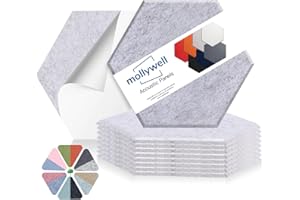 Mollywell Hexagon Acoustic Panels, High Density, Soundproofing, Decorative Noise Reduction Felt Wall Tiles for Ceilings, Home Office & Gaming Room (Silver Gray), 14x12x0.4 Inch