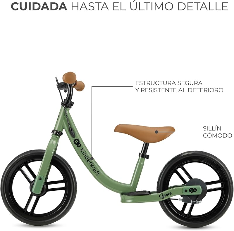 Espaço 2 Bicicleta Sem Pedais, Bicicleta de Rapaz de 2 anos, Bicicleta de 2 Rodas, Sela Ajustável, com travão, Leve, 3,6 kg, Rodas com 28 cm de diâmetro, 35 kg, Verde