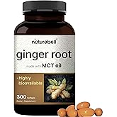 Ginger Root with MCT Oil – 6,000mg Equivalent – 300 Softgels | Highly Bioavailable | 20:1 Root Extract | Herbal Supplements for Digestive Health & Occasional Bloating | Non-GMO, Gluten Free