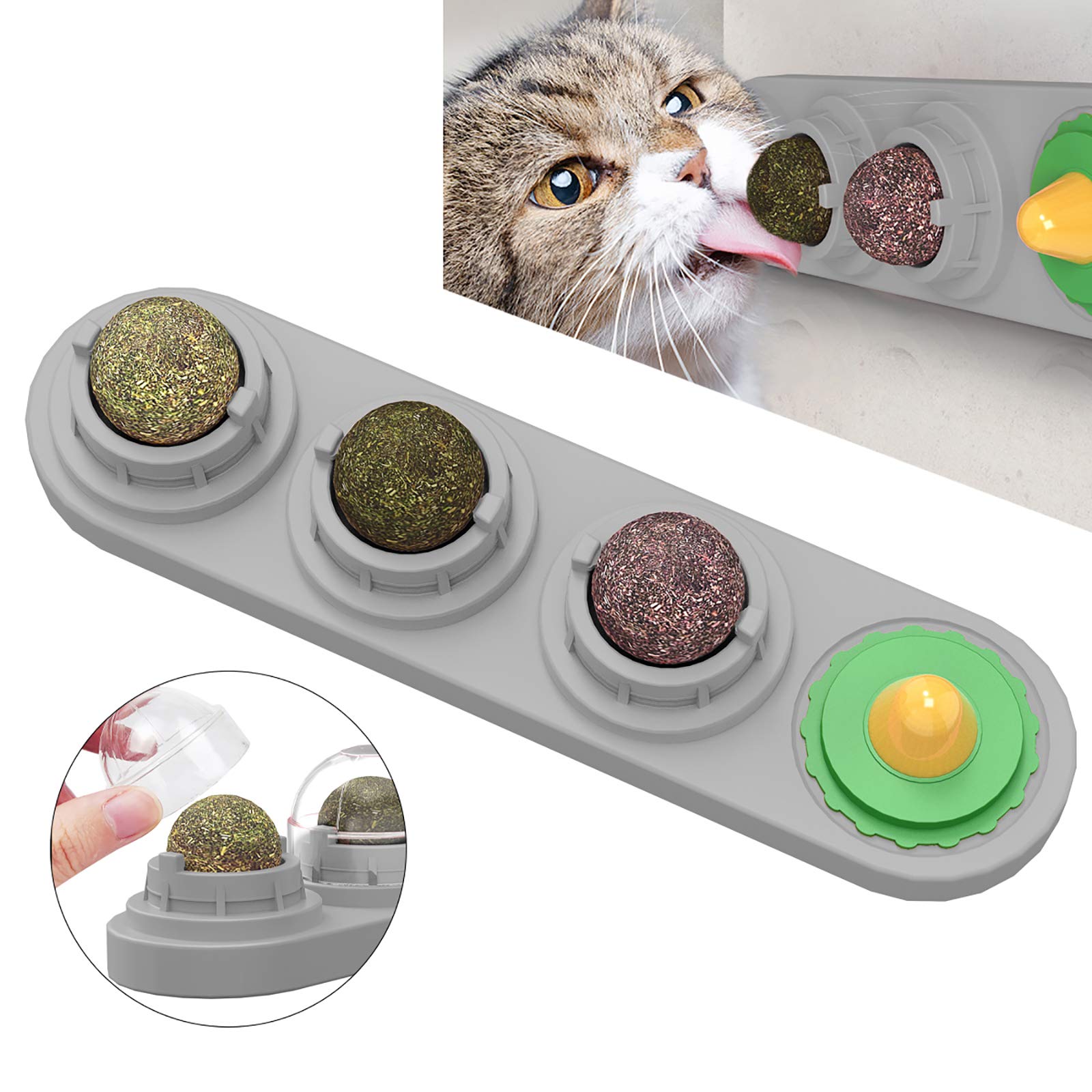 Camidy Catnip Ball Toy for Cat Licking,Natural Edible Catnip Snacks,Rotatable Licking Treats Stick-on Wall Toy for Cats Kitten