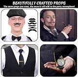 Okabay 1920s Gatsby Men Costume Kit 11Pcs: Waistcoat, Hat, Bow Tie, Pocket Watch view 7
