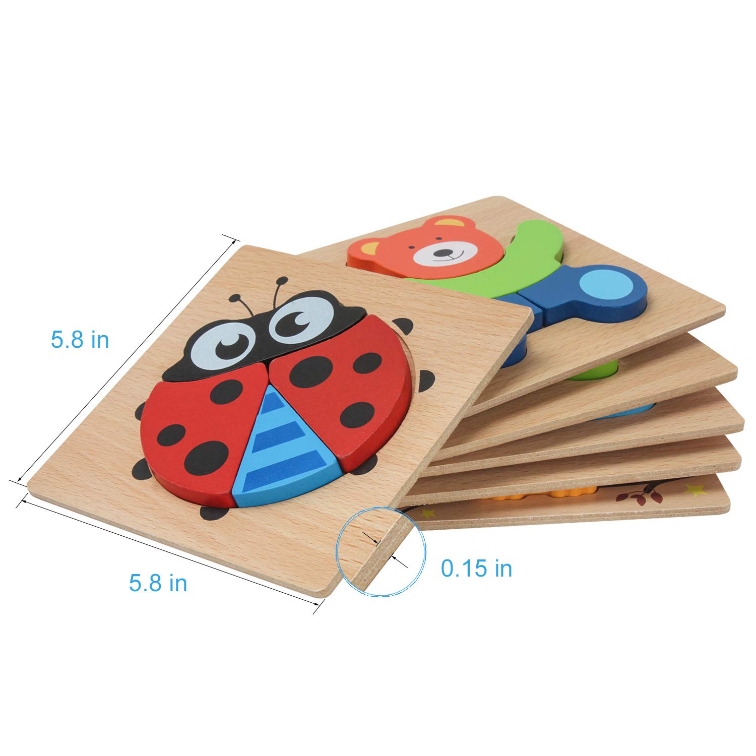 Wooden Jigsaw Puzzles for Toddlers - Jaolex Animal & Vehicle Jigsaw Puzzles for 1 2 3 Years Old Boys & Girls Educational Toys [ 6 Pack ]