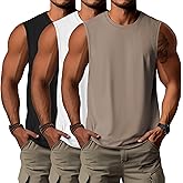 Ficerd 3 Pack Men's Big and Tall Tank Tops, Cotton Moisture Wicking Muscle Shirts Sleeveless Gym Workout Tee Shirts(Black, White, Khaki,X-Large)