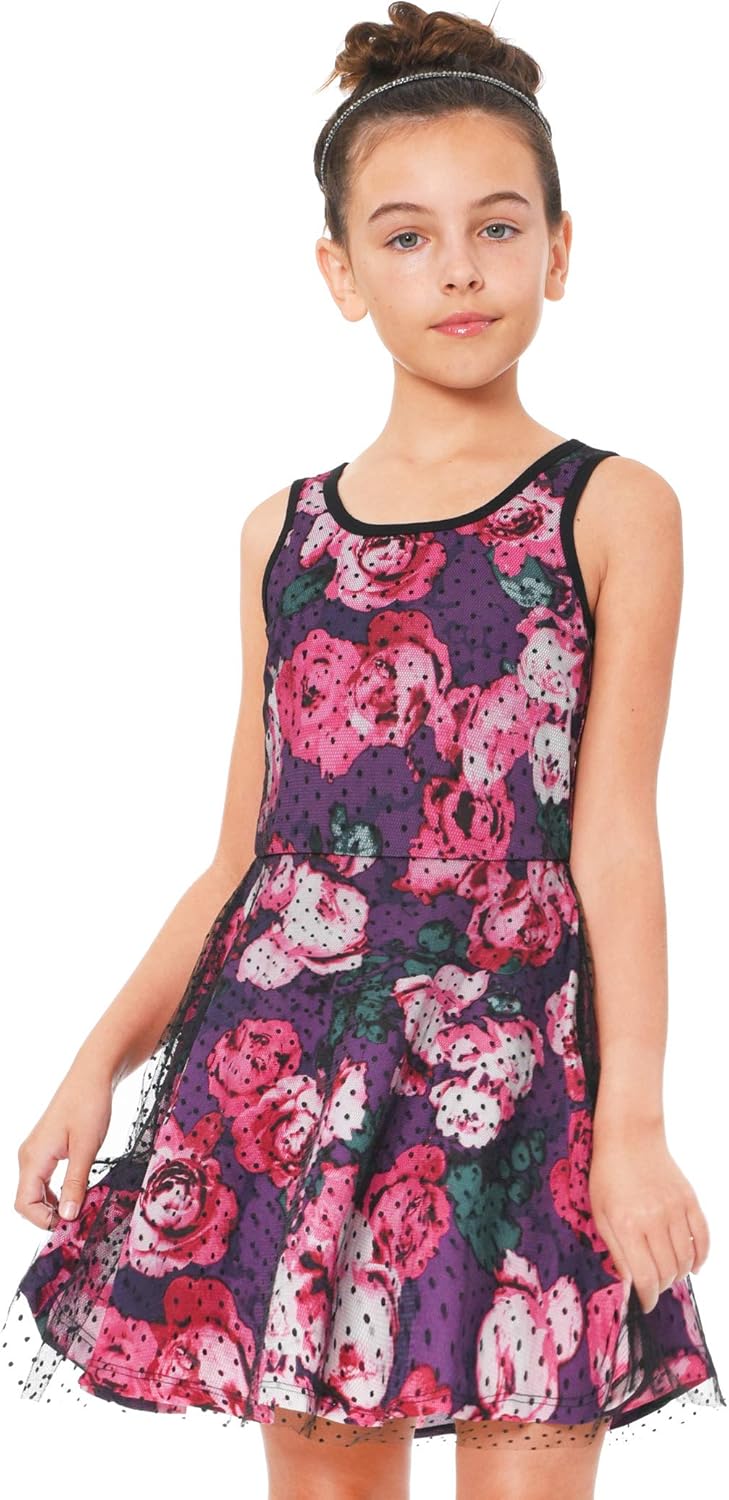 Truly Me, Big and Little Girls' Skater Scuba Dress with One-of-A-Kind Artwork and Rhinestone Embellishments, Size 4-6X, 7-16: Clothing