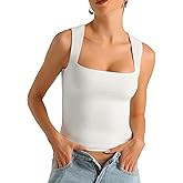 HOYAYO Women's Slim Fit Double-Layer Tank Top Square Neck Sleeveless Basic Fitted Tee Shirt