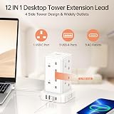 Sameriver 12-in-1 Tower Extension Lead 8 AC Outlets 4 USB 2m Surge Protection view 3