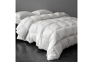 DOWNFORT Premium Hungarian Goose Down Comforter Queen Size Fluffy Duvet Insert Queen 90x90, 750 Fill Power Soft Cotton Blend Shell, Hotel Quality All Season Bed Comforter (Ivory White, Queen)