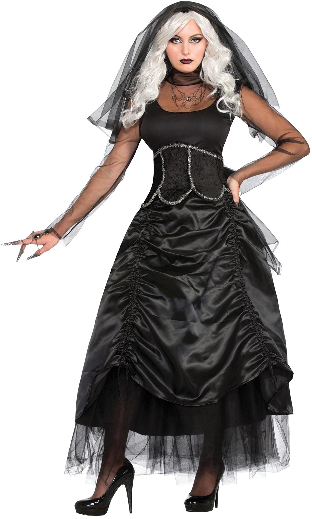 Bristol Novelty X76248 Shadow Ghost Costume | Dress, Corset, and Veil | 3pcs, mens, Black, UK size 10-14 Halloween