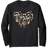 Women Boho Wildflower Summer Flowers Heart Shape Graphic Long Sleeve T-Shirt