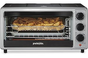 Proctor Silex Simply-Crisp Toaster Oven Air Fryer Combo with 4 Functions Including Convection, Bake & Broil, Fits 6 Slices or 12” Pizza, Auto Shutoff, Black (31275)