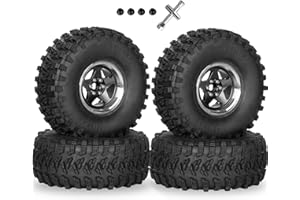 RcarmubWow RC 2.2" Beadlock Wheels and Tires for 1/8 1/10 RC Crawler SCX10 III 90046 TRX4 D90,2.2in Beadlock RC Rims 2.2in RC Beadlock Tires,4pcs,Black