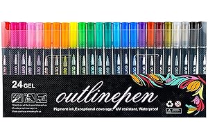 Outline Markers with Double Lines 24 Colors Metallic Highlighters Dreamy Glitter Highlighters Shimmer Markers for Art, Christ
